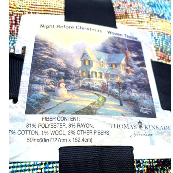 Thomas Kinkade Night Before Christmas‎ Fringed Tapestry Throw Blanket 50x60 New - Picture 3 of 5